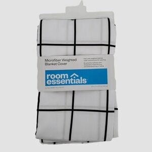 Room Essentials Microfiber Weighted Blanket Cover 48x72 White Black Grid